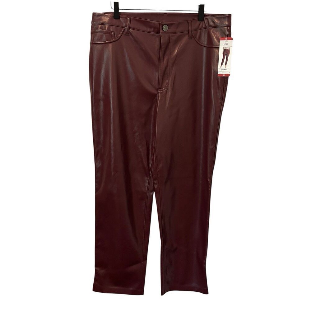 Joie Pant Burgundy Womens Sz 14 Stretch Mid Rise Straight Faux Leather NWT